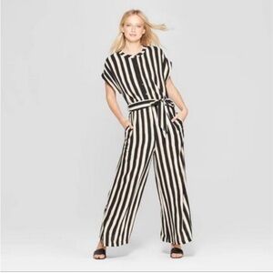 WHO WHAT WEAR jumpsuit striped black yellow size M